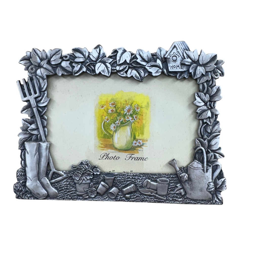Sixtrees Garden Theme Pewter‎ Photo Frame Birdhouse Boots Pitchfork Tools